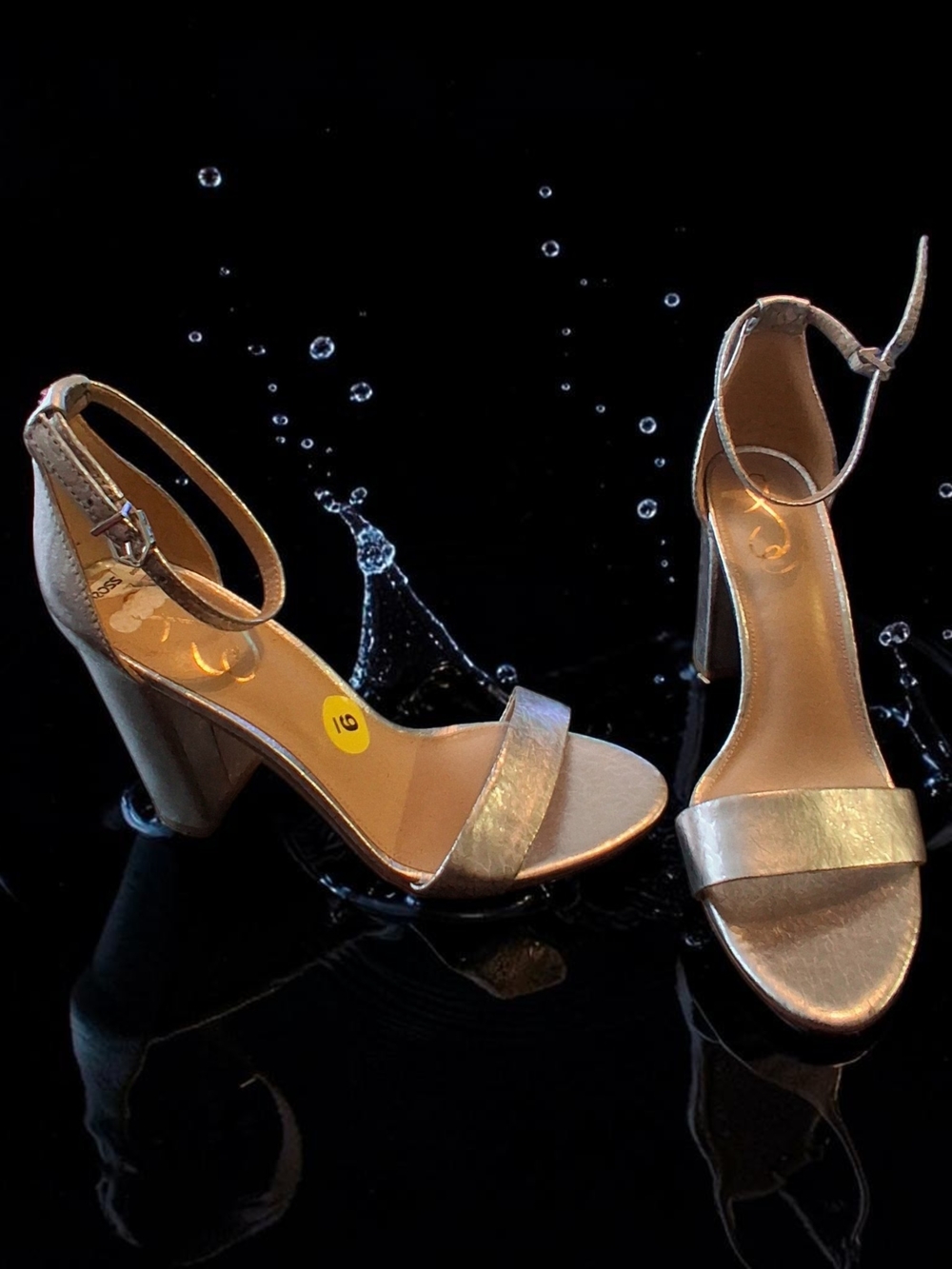 Sam Edelman Metallic Silver Ankle-Strap Block Heels Womens Shoes Size 9 Trendy